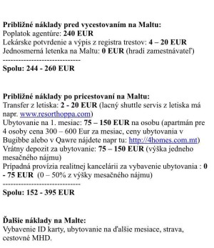 Náklady na Malte.